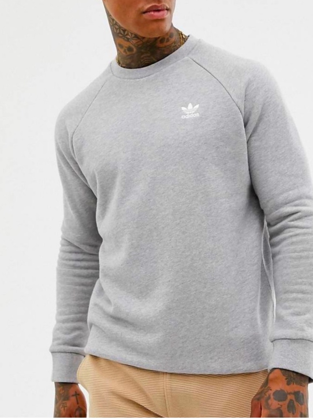 Adidas Originals Trefoil Essentials Primegreen Gray Crewneck Sweatshirt S